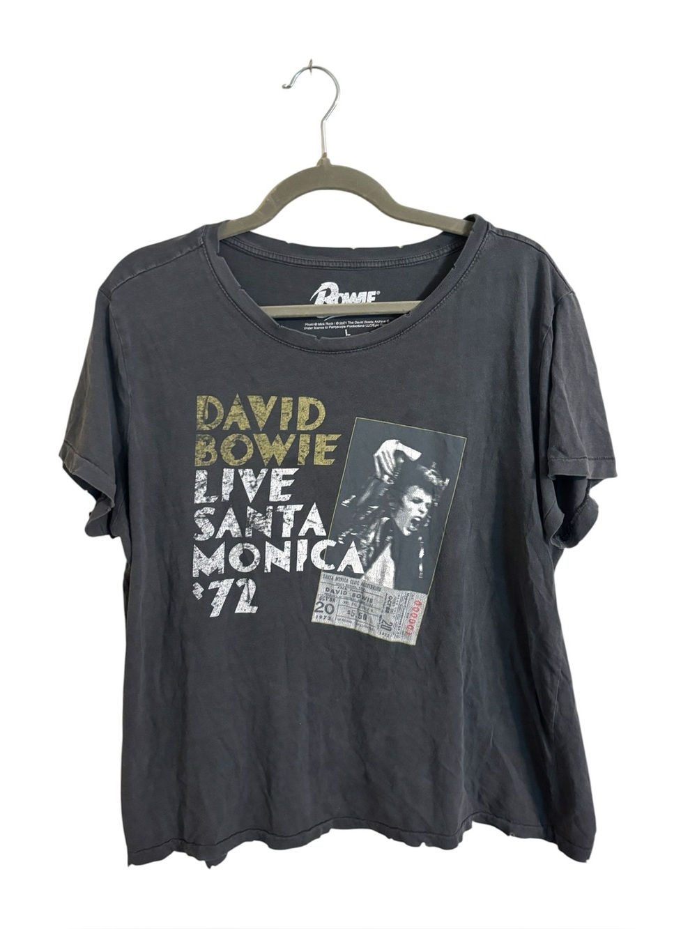 David Bowie Live at Santa Monica Gray Graphic Distressed Shirt Large
